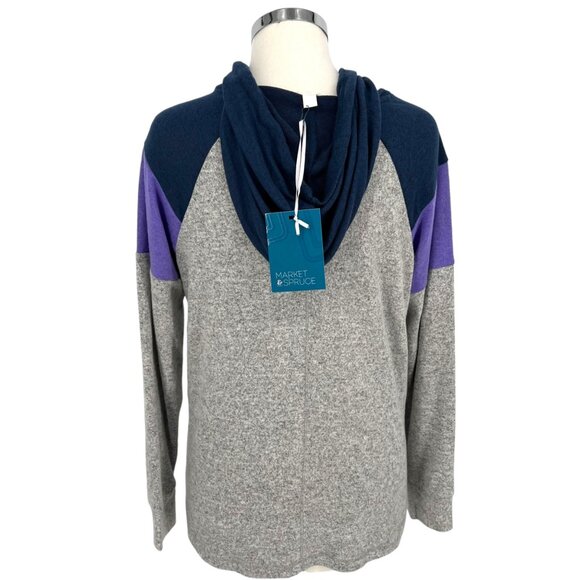 Market & Spruce Colorblock Soft Hoodie Gray Purple Blue Size Small NWT - Picture 6 of 9